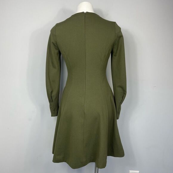 Pearl by Lela Rose Ponte Square Neck Dress Olive Green Long Sleeve A Line 0 Rare - Picture 4 of 16
